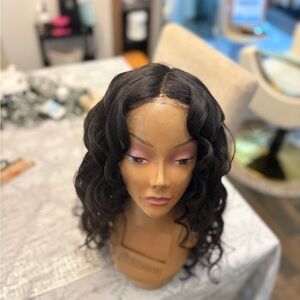 Elegant lace frontal human hair Black Wig 24 in